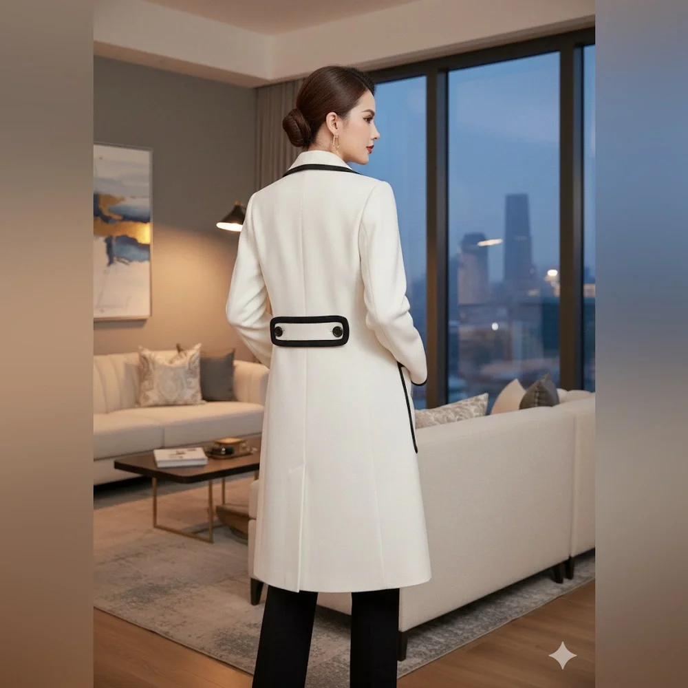 Calvin Klein Women’s Cream Trench Coat with Black Trim – Size 2
